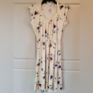 Vintage Cream Red Navy Floral Print Dress